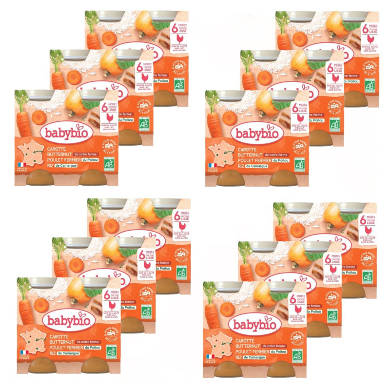 Lot 12x Pot légumes, poulet et riz BIO - 2x200g - Pack 4,8kg