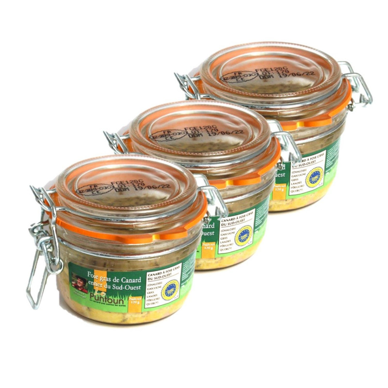 Lot 3x Foie gras de canard entier du Sud Ouest IGP - Bocal 2,16kg