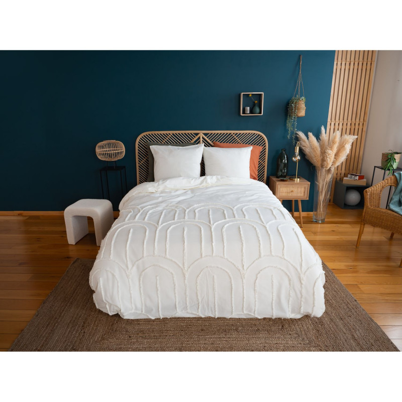 Parure de lit finition tufté - 100% coton lavé 52 fils/cm² - 220 x 240 cm Parure de lit finition tufté - 100% coton lavé 52 fils/cm² - 220 x 240 cm