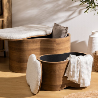 Ensemble de 2 bancs coffres effet bois et bouclette LOE - Blanc