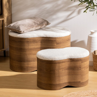 Ensemble de 2 bancs coffres effet bois et bouclette LOE - Blanc