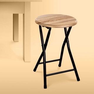 Lot de 2 tabourets d'appoint pliants effet bois et métal