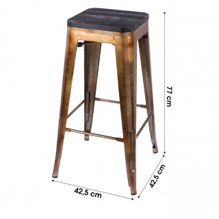 Tabouret de bar vintage en bois et métal cuivré - LIV