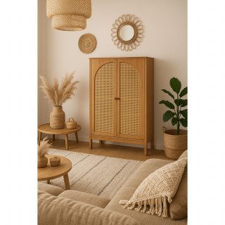 Armoire 2 portes en cannage marron - TIRIA