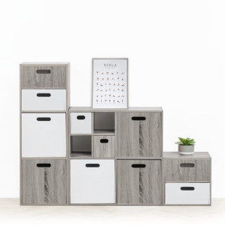 Lot de 6 boîtes de rangement effet chêne gris - L. 31 x l. 31 x H. 31 cm - MIX N' MODUL