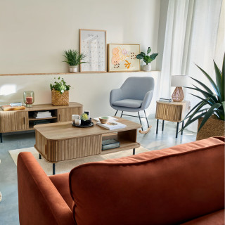 Table de chevet 2 portes coulissantes en bois marron - COLVA
