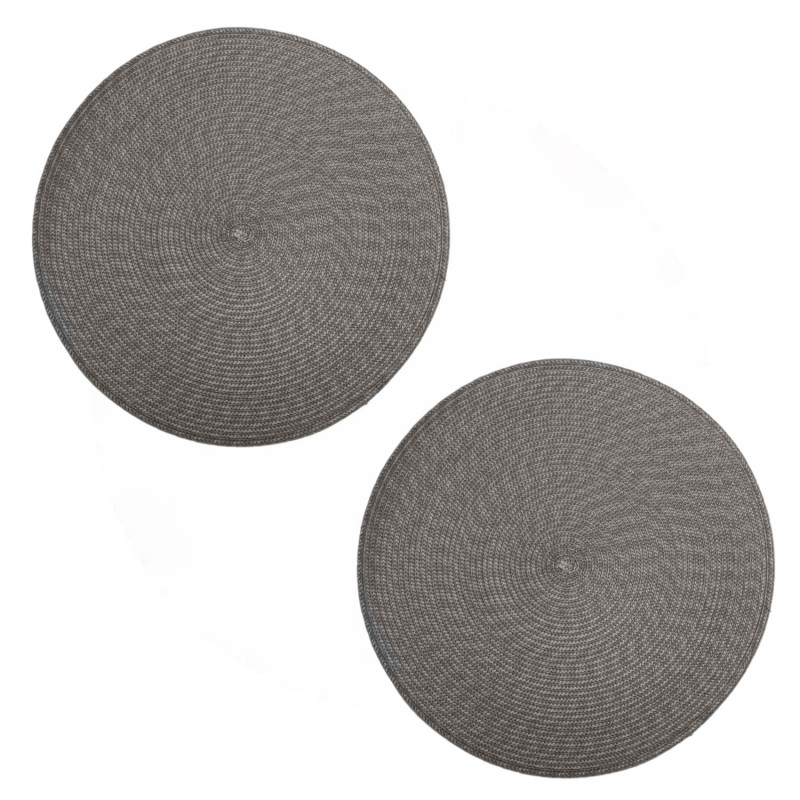 Lot de 2 sets de table tressés ronds gris - Diam. 38 cm