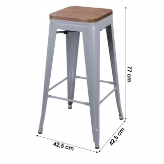 Tabouret de bar vintage en bois et métal gris mat - LIV