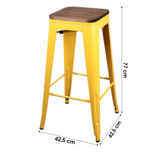 Tabouret de bar vintage en bois et métal jaune - LIV