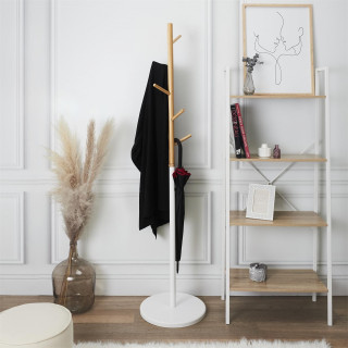 Portemanteau bicolore en bois 5 accroches - Blanc et marron