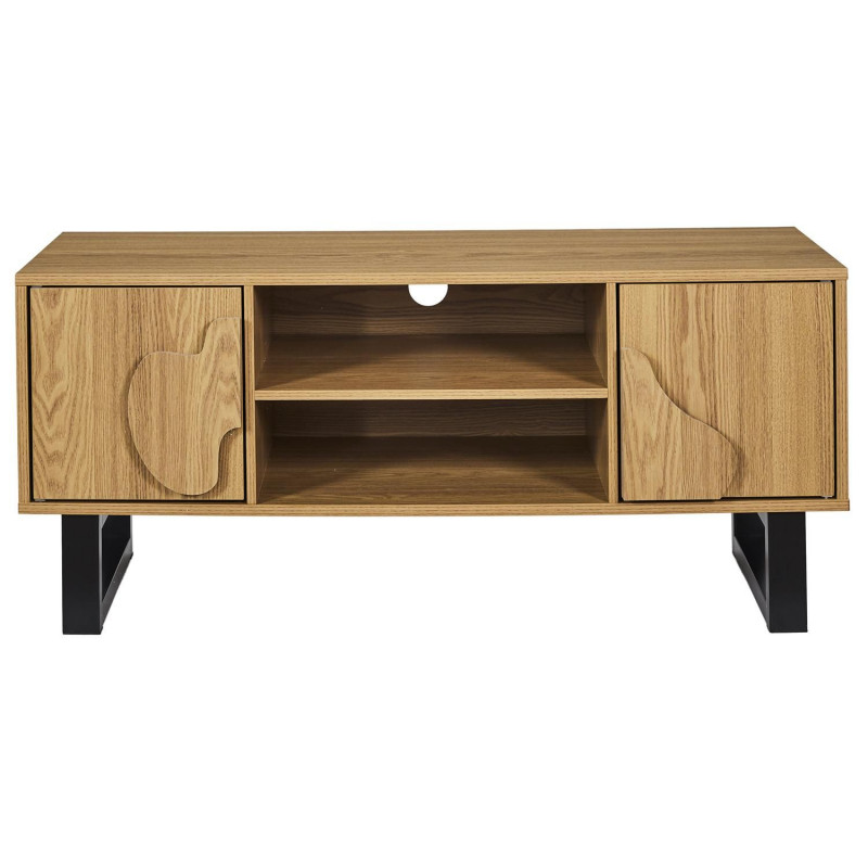 Meuble TV 2 portes et 2 niches CALYPSO - Beige et noir