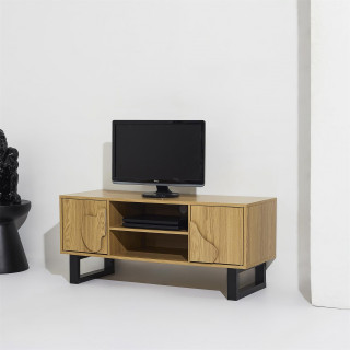 Meuble TV 2 portes et 2 niches CALYPSO - Beige et noir