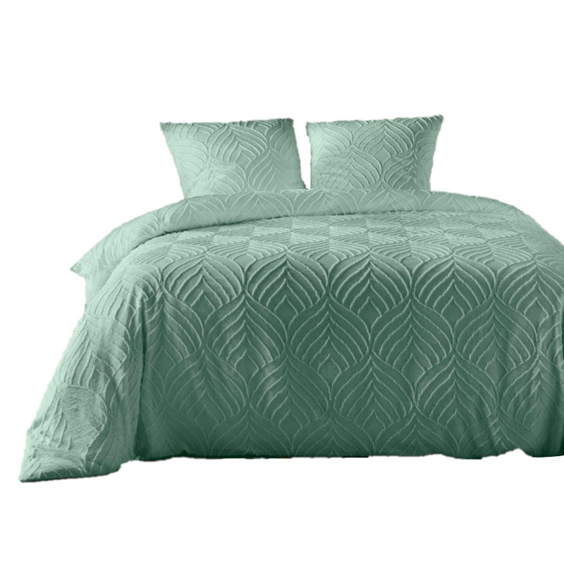 Parure de lit effet tufté HELTIE - 240 x 260 cm - Vert Parure de lit effet tufté HELTIE - 240 x 260 cm - Vert
