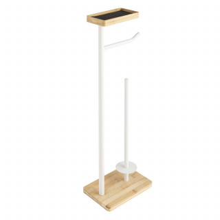 Dérouleur de papier WC en bambou avec porte-téléphone - Blanc