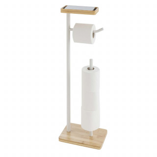 Dérouleur de papier WC en bambou avec porte-téléphone - Blanc