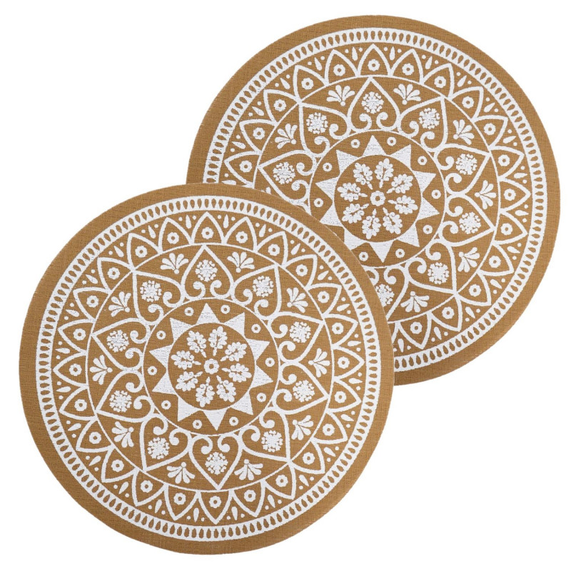 Lot de 2 sets de table effet jute lessivables - Blanc et marron Lot de 2 sets de table effet jute lessivables - Blanc et marron