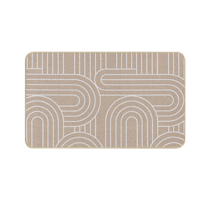 Tapis antidérapant imprimé design MODUL - 45 x 75 cm - Blanc et marron