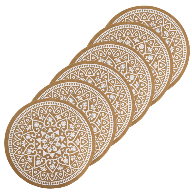 Lot de 6 sets de table imitation jute lessivables - Blanc et marron Lot de 6 sets de table imitation jute lessivables - Blanc et marron
