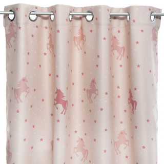 Rideau occultant imprimé licorne - 140 x 250 cm - Rose