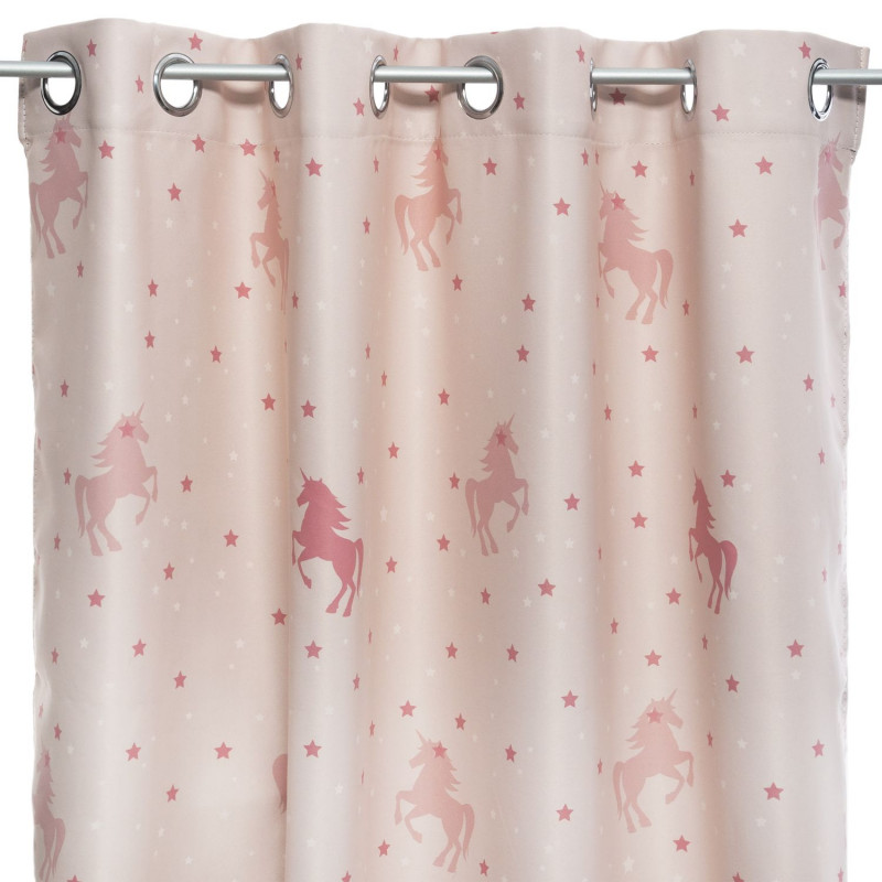 Rideau occultant imprimé licorne - 140 x 250 cm - Rose