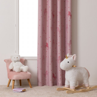 Rideau occultant imprimé licorne - 140 x 250 cm - Rose