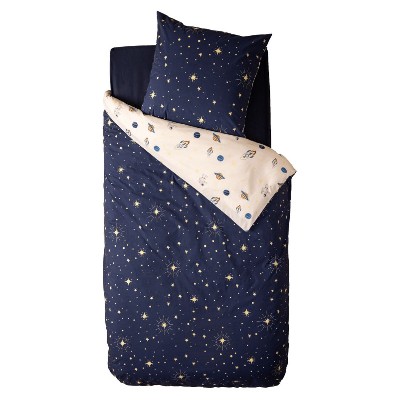 Parure de lit enfant réversible espace - 100% coton - 140 x 200 cm Parure de lit enfant réversible espace - 100% coton - 140 x 200 cm