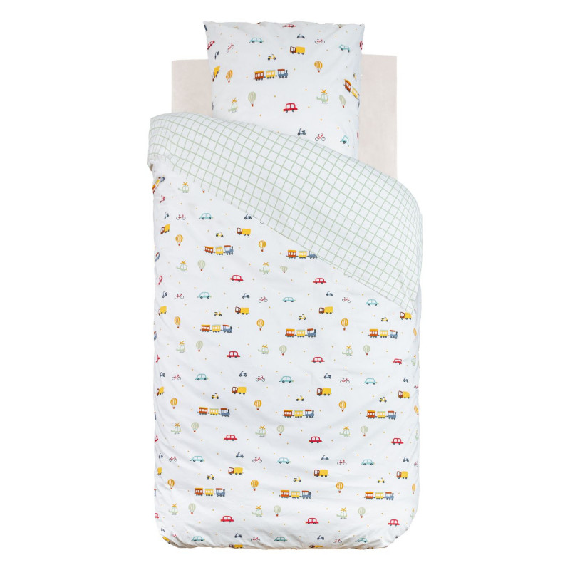 Parure de lit enfant réversible voitures - 100% coton 57 fils/cm² - 140 x 200 cm Parure de lit enfant réversible voitures - 100% coton 57 fils/cm² - 140 x 200 cm