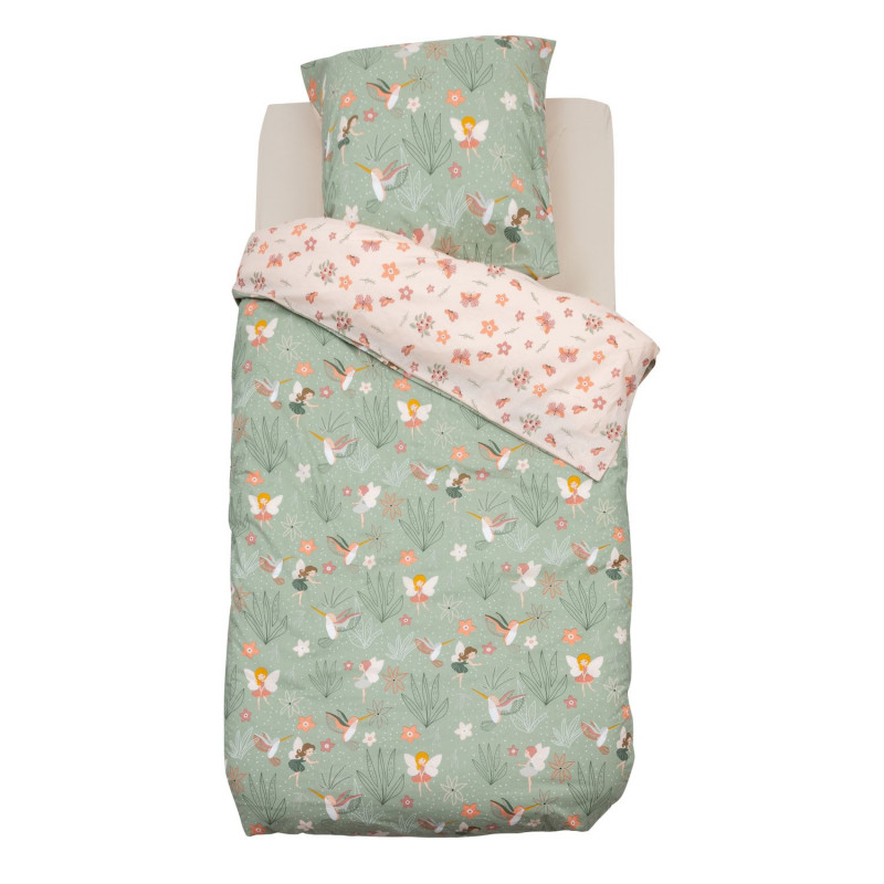 Parure de lit enfant réversible fée - 100% coton 57 fils/cm² - 140 x 200 cm Parure de lit enfant réversible fée - 100% coton 57 fils/cm² - 140 x 200 cm