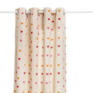Rideau imprimé cœur en coton recyclé - 140 x 260 cm - Beige