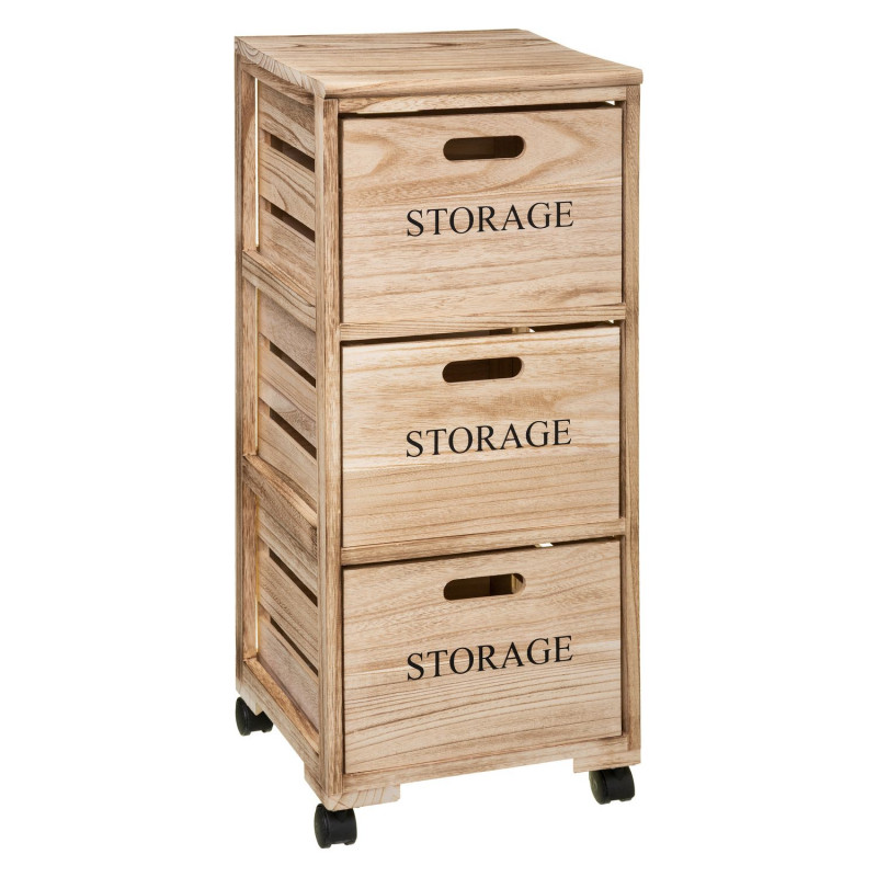 Tour de rangement 3 tiroirs à roulettes en bois HERSTIA - Beige Tour de rangement 3 tiroirs à roulettes en bois HERSTIA - Beige