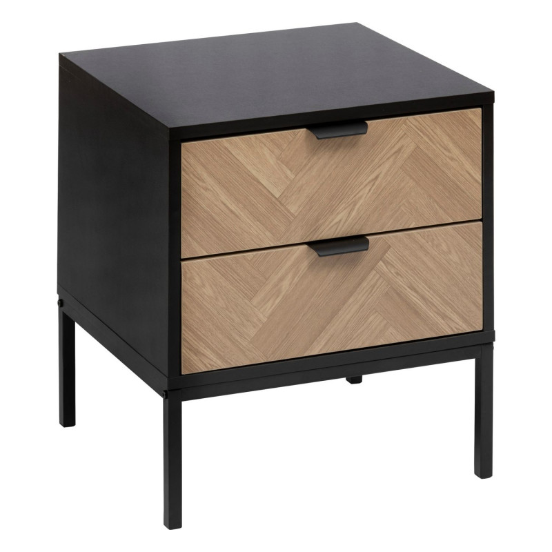 Table de chevet 2 tiroirs chevron en bois ÉLONE - Noir Table de chevet 2 tiroirs chevron en bois ÉLONE - Noir