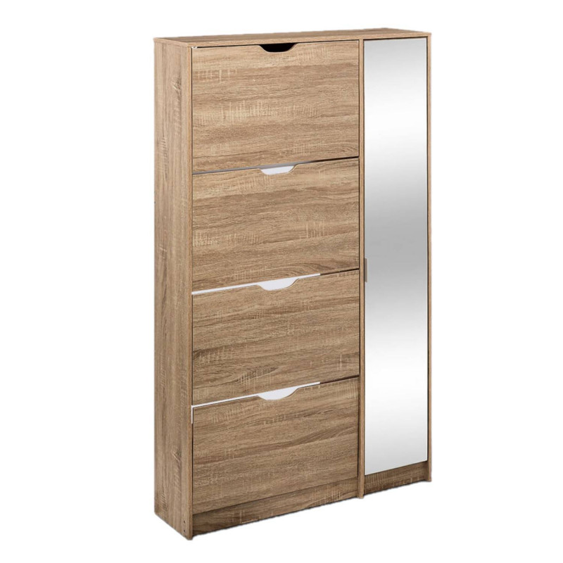 Meuble range-chaussures 4 tiroirs 24 paires avec miroir - Beige Meuble range-chaussures 4 tiroirs 24 paires avec miroir - Beige