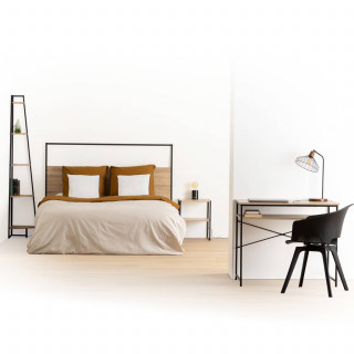 Tête de lit effet bois et métal ALIAJ - 165 cm - Beige et noir
