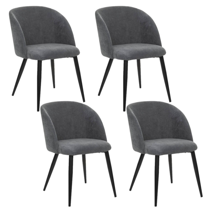Lot de 4 chaises en velours côtelé CELESTE - Gris foncé