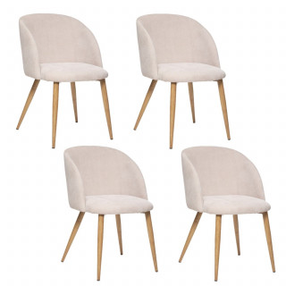 Lot de 4 chaises en velours côtelé et pieds effet hêtre CELESTE - Beige