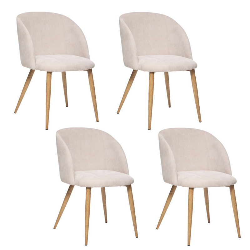 Lot de 4 chaises en velours côtelé et pieds effet hêtre CELESTE - Beige