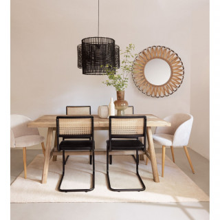Lot de 4 chaises en velours côtelé et pieds effet hêtre CELESTE - Beige