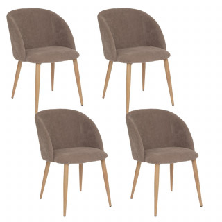 Lot de 4 chaises en velours côtelé et pieds effet hêtre CELESTE - Taupe