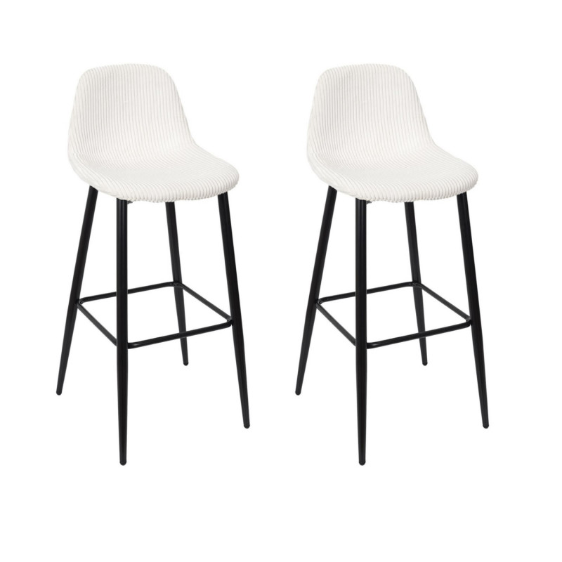 Lot de 2 chaises de bar côtelées SCOTT - Blanc Lot de 2 chaises de bar côtelées SCOTT - Blanc
