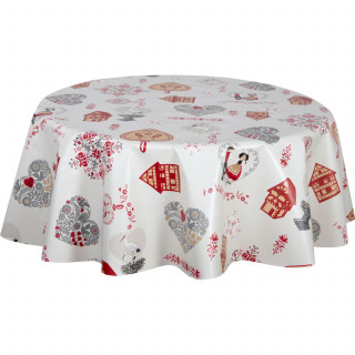 Nappe en toile cirée ronde motifs cœur ALSACE - Diam. 135 cm