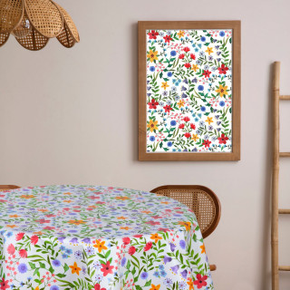 Nappe en toile cirée ronde motifs fleurs FLOWERS - Diam. 135 cm