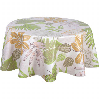 Nappe en toile cirée ronde motifs jungle MALLORCA - Diam. 135 cm - Beige
