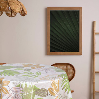 Nappe en toile cirée ronde motifs jungle MALLORCA - Diam. 135 cm - Beige
