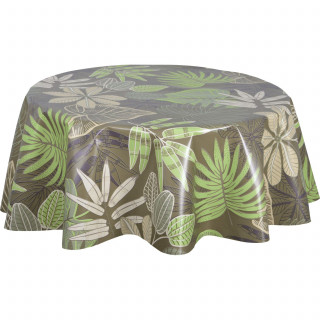 Nappe en toile cirée ronde motifs jungle MALLORCA - Diam. 135 cm - Kaki