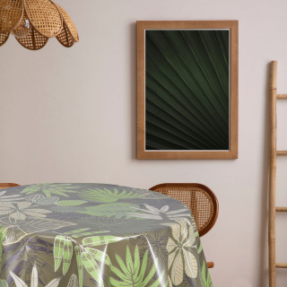 Nappe en toile cirée ronde motifs jungle MALLORCA - Diam. 135 cm - Kaki