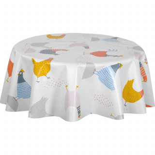 Nappe en toile cirée ronde motifs poules ADELE - Diam. 135 cm
