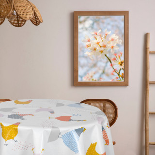 Nappe en toile cirée ronde motifs poules ADELE - Diam. 135 cm