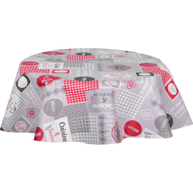 Nappe en toile cirée ronde motif cuisine MIAM - Diam. 150 cm