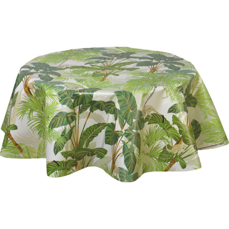 Nappe en toile cirée ronde motif tropical MONKEY - Diam. 150 cm