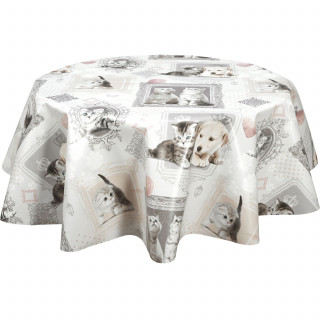 Nappe en toile cirée ronde motifs chatons MIMI - Diam. 150 cm